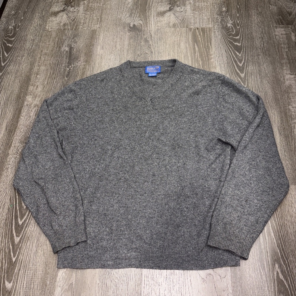 VTG Pendleton Gray Pullover Sweater V-Neck 100% Cashmere Knit Men's Size Large